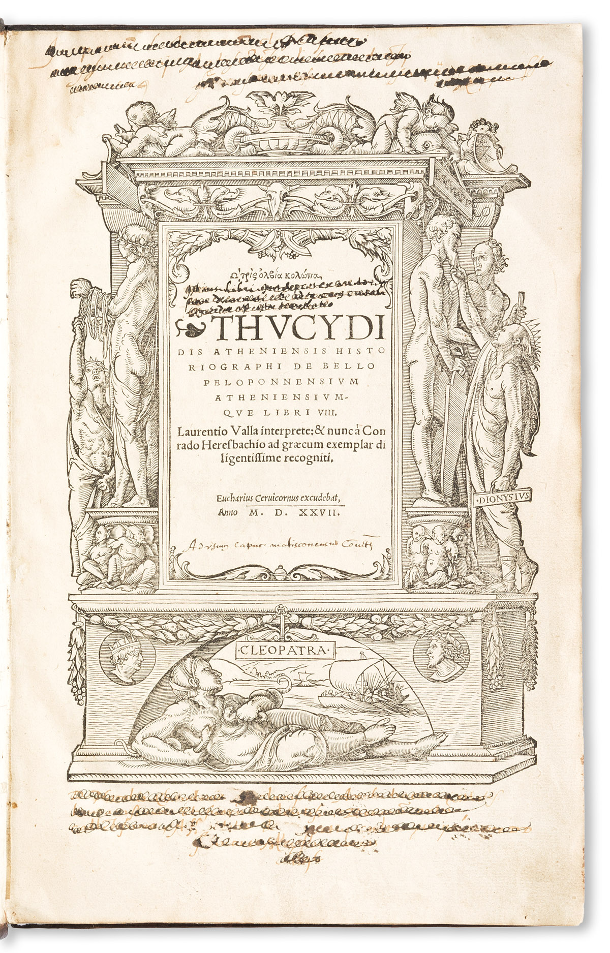 Thucydides (c. 460-400 BCE) De Bello Peloponnensium Atheniensiumque Libri VIII. Bound for Jean Grolier.
